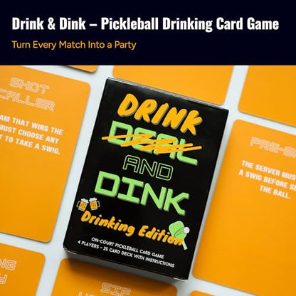 On-Court Pickleball Card Game – Drink & Dink – 25 Fun & Chaotic Challenge Cards for Competitive, Laugh-Out-Loud Pickleball Drinking Matches - color: Orange