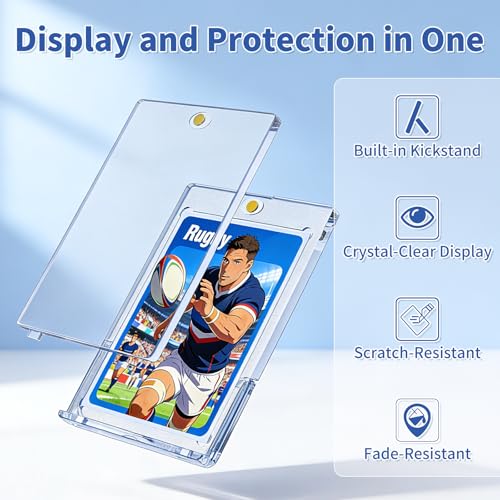 5 Pack Magnetic Card Holder with Kickstand, 35pt Single Card Holder Touch, U-V Protection, Built-in Display Stand, Fit for Baseball, Game, Sports Cards - size: 5 Pack