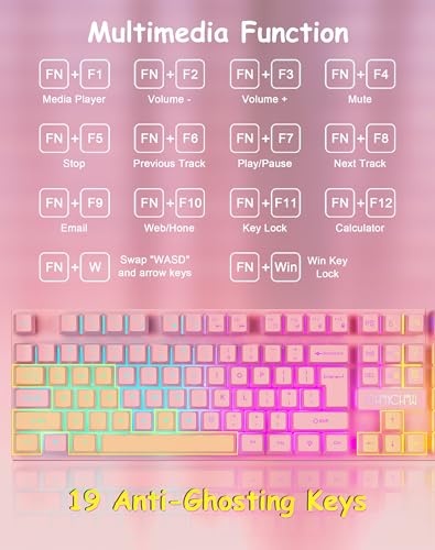 Wired Pink Gaming Keyboard and Mouse Combo with LED Backlit for PC Laptop | Multimedia Function Keys, 19 Key Anti-ghosting, Number Pad, 104 Keys Light Up Keyboard & RGB Mouse Set for Computer PS5 Xbox
