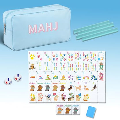 Soulchen Mini American Mahjong Tile Set Include 160 0.8 Inch Mahjong Tiles 2 Dice 4 Wooden Rulers 1 Accessory Bag 4 Beginner Rule Cards(Animal) - style: Animal