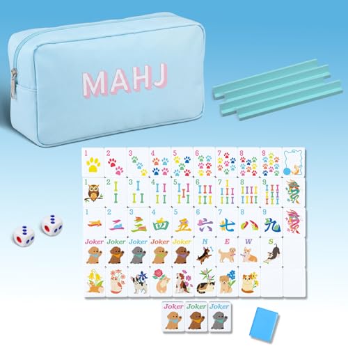 Soulchen Mini American Mahjong Tile Set Include 160 0.8 Inch Mahjong Tiles 2 Dice 4 Wooden Rulers 1 Accessory Bag 4 Beginner Rule Cards(Animal) - style: Animal