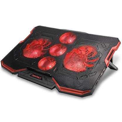 Enhance Cryogen Gaming Laptop Cooling Pad - Fits 17 in. Computer, PS4 - Adjustable Laptop Cooling Stand with 5 Quiet Cooler Fans, 2 USB Ports and LED Lighting - Slim Portable Design 2500 RPM (Red) - color: Red