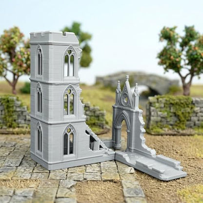 AUSPDICE DND Terrain 25mm Gothic Sanctuary Ruins, TTRPG Building Set | 1:64 Scale Unpainted Multi-Level DND Building with Stairs and Arches for Dungeons and Dragons, TTRPGs and Wargames - AF1161