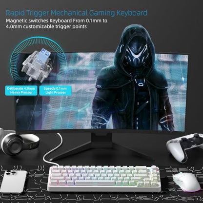 Womier M68HE PRO 60% Percent Keyboard Rapid Trigger Gaming Keyboard RGB | Hall Effect Topographic Keyboard,Wired Custom 8000 Hz Mechanical Keyboard with Magnetic Switch,PBT Keycap for Mac/Win,White - color: M68HE PRO-White