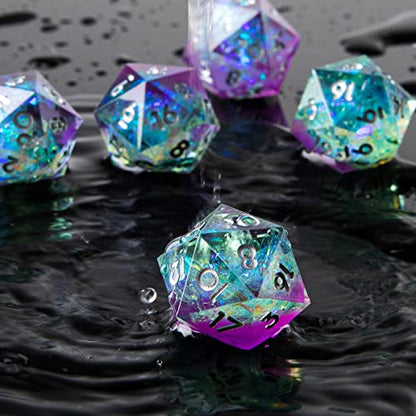 Single D20 Dice - 22mm, 20 Sided D&D Dice for Dungeons and Dragons, DND Dice with Resin Sharp Edge, Handmade Polyhedral for RPG, Roleplaying Games MTG Table Games(Purple Green) - color: D20-purple Green
