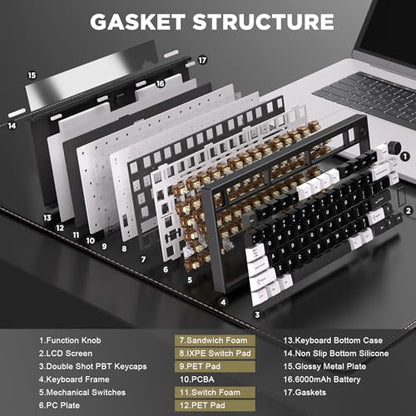 YUNZII AL80 75% Wireless Aluminum Mechanical Keyboard(Black, Cocoa Cream) | QMK/VIA, Smart LCD Display and Knob, Hot Swap, Gasket Structure, BT/2.4G/USB-C, RGB Keyboard for Gaming/Win/Mac - color: Black, size: Cocoa Cream V2 Switch