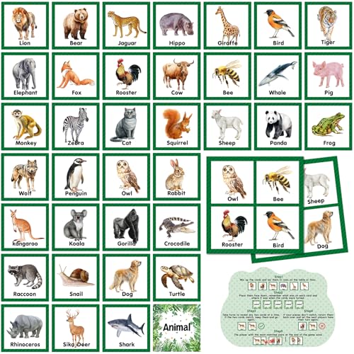 Fuutreo 82 Pcs Memory Matching Cards Animals Educational Games Funny Animals Learning Game Concentration Cards for Family Birthday Party Favors Gifts Supplies - style: Animals