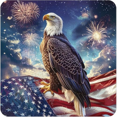 Reouinty Wooden Puzzle for Adults, Eagle Flag 200 Piece 11.2x11.2 in | Jigsaw Puzzle, Independence Day Puzzle, Beautiful Wall Decor, Unique Puzzle, Wood Puzzle for Patriot, Gifts for Family Game - color: Eagle Flag, size: 200pcs