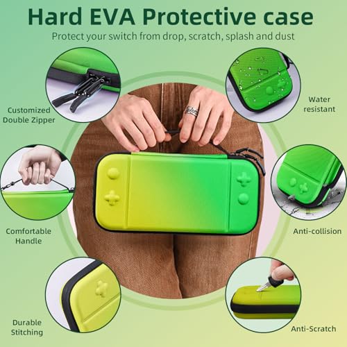 BRHE Switch 2 Carry Case Compatible with Nintendo Switch 2 Console,Large Capacity Switch 2 Case, Portable Hard NS 2 Travel Bag for Console & Accessories, 10 Game Card Slots (Yellow Green Gradient) - color: Yellow Green Gradient