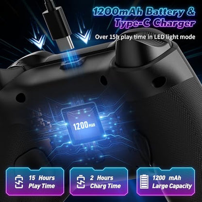 Gamrombo LED Wireless Controller for PS5 with 2.4g adpter, Compatible with PS5 Pro/Slim/PC, Dual Vibration, Marco/Turbo Function, 3.5mm Audio Jack, 6-Axis Motion Contro Gamepad with Speaker - color: RGB Black