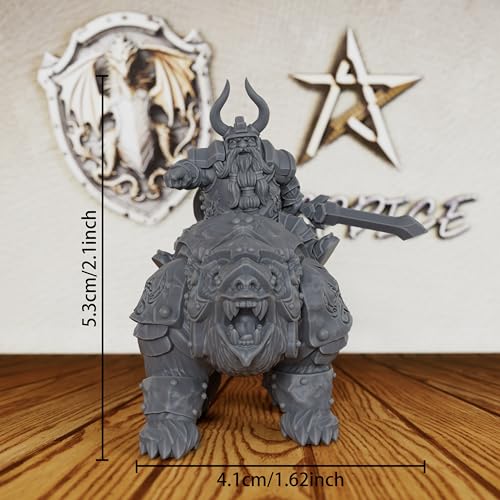 AUSPDICE Fantasy Tabletop Miniatures 28mm Scale for TTRPG - AS248 | Unpainted DND Minis Figurine for Dungeon Masters, Humanoid Miniature Game RPG Accessory - Dwarf Warrior & Warbear