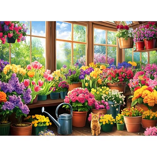 300 Piece Puzzles for Adult, Cute Cat Jigsaw Puzzles 300 Pieces for Adults Kids Senior, Colorful Flower Adult Puzzle, Challenging Family Fun Puzzle Activity Game Gift for Friend 20.5 X 15 Inches - style: Flower House