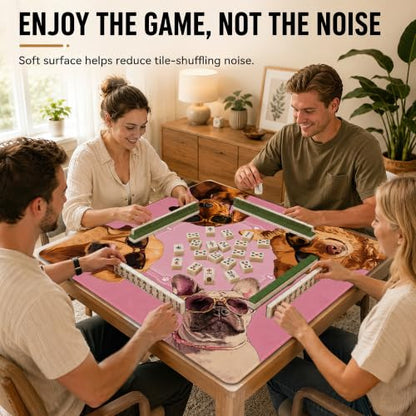 Funny Dog Mahjong Mat for Table Non-Slip Noise Reduction Gaming Mats with Carrying Bag, American Mahjong Table Cover for Poker Board Card Games Dominoes, 31.5” x 31.5” - color: Funny Dog
