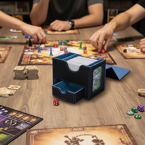 Commander Deck Box for MTG with Dice Tray - Card Deck Box Fits 100 Double-Sleeved Cards & 35PT Card Brick with Commander Display & Magnetic Holder for TCG/CCG Games-Black/Blue - color: Black Blue