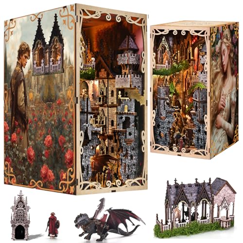 MiniCity Book Nook Kit - DIY Miniature House 3D Wooden Puzzle for Adult and Teens, Booknook Bookshelf Decor Scale Model Build with LED Light, Gifts for Family and Friends (Sleeping Beauty) | 7.1 x 4.3 x 9.1 in; 210 pieces, LED and dust cover; glue/tools a