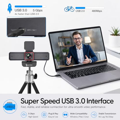 Angetube 4K Webcam with AI Tracking, 100°Wide Angle, Remote Control 4K Web Camera/10X Digital Zoom,1080P 60fps Web cam with HDR/Dual Noise Cancelling Mics for Video Calls/Meetings/Streaming/Skype/Zoom