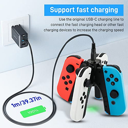 4 in 1 Controller Charger Grip for Nintendo Switch JoyCon & Switch OLED Joy Con Holder, FANPL JoyCon charging dock with LED Indicator Light and Charging Cable - Converts to Grip or Charging Stand