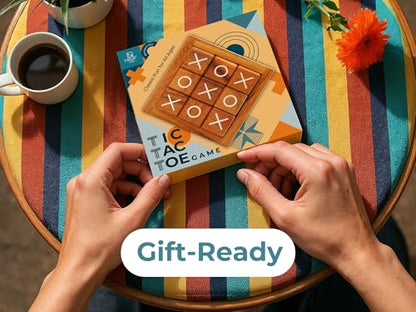 BSIRI Wooden Tic Tac Toe Coffee Table Decor Game Living Room Home Office Decorative Small Desk Bar Top Classic XO Tictactoe Toy Board Travel Size Wood Mini Gifts for Family Games and Gifts for Adults
