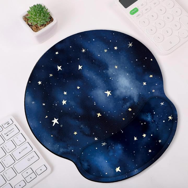 KONVINIT Ergonomic Mouse Pad with Wrist Rest, Small Mousepad with Non-Slip Rubber Base and Smooth Surface, Blue Mouse Pads for Desk, Office Desk Accessories - color: Star