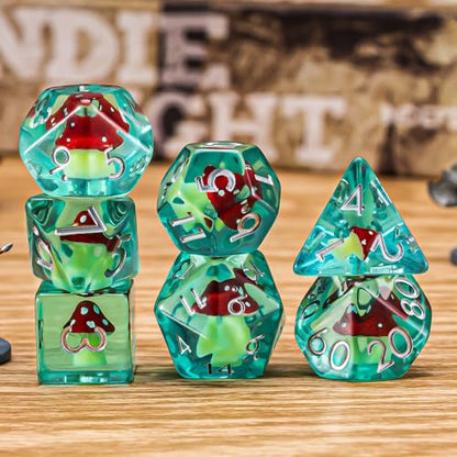 DND Resin Mushroom Dice Set, D&D Polyhedral Dice for Dungeons and Dragons RPG, MTG Role Playing Games D and D Dice 7pc D20 D12 D10 D8 D6 D4 for Ages 15 and Up - color: Red Mushroom