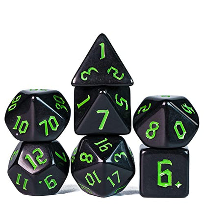 7-Die DND Dice Set Polyhedral Dice Set with a Leather Dice Bag, D&D Dice Set for RPG Table Games (Black) - color: Black