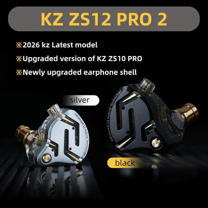 KZ ZS12 PRO 2 in Ear Monitor Headphones, 5BA+1DD 6 Hybrid Driver Gaming Earbuds Wired Earphones, HiFi Clarity Sound Immersive Bass IEMs for Gaming Musician Singer Audiophile (Black without Microphone) - color: Dark, style: without mic