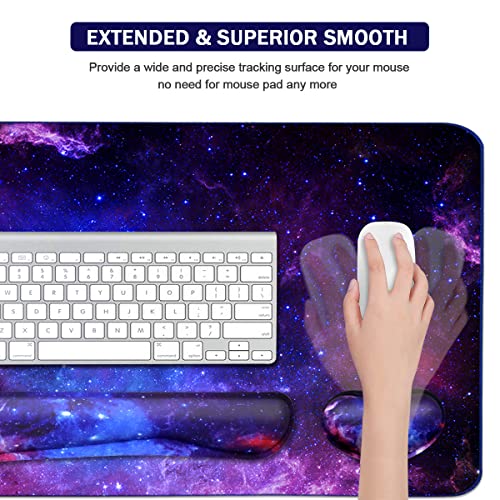 Large Mouse Pad and Keyboard Wrist Rest, Desk Pad for Keyboard and Mouse, 4-in-1 Large Gaming Mouse Pad with Wrist Support, Desk Mat for Home Office Study Game-Galaxy Fluid - color: Galaxy