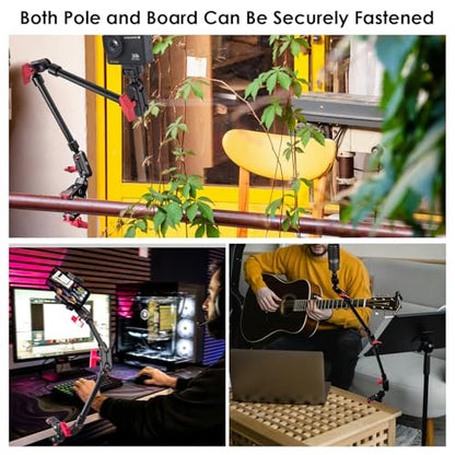 22" Magic Arm w Clamp Mount, Adjustable Overhead Phone Mount Stand, Articulating Friction Boom Arm w Thread Adapter for Webcam Tripod Light Video Rig Camera