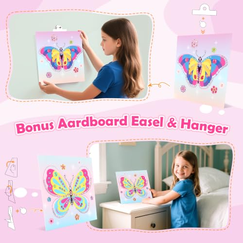 Gem Art Sticker Kit,Diamond Art Sticker Crafts for Kids Ages 4-12 | 8 Butterfly Theme, 1000+ Gems, No glue, No mess, Gemstone Sticker Arts and Crafts for Kids, Christmas Birthday Gift for Girls - color: Rose-Butterfly