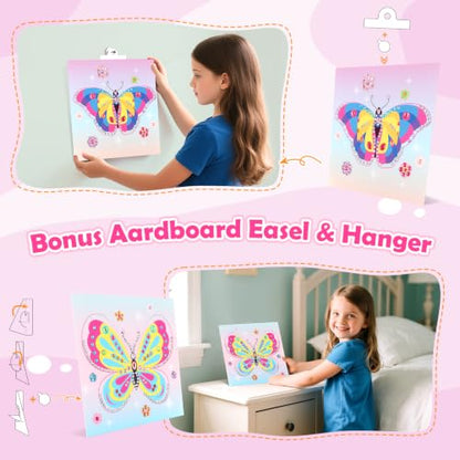 Gem Art Sticker Kit,Diamond Art Sticker Crafts for Kids Ages 4-12 | 8 Butterfly Theme, 1000+ Gems, No glue, No mess, Gemstone Sticker Arts and Crafts for Kids, Christmas Birthday Gift for Girls - color: Rose-Butterfly
