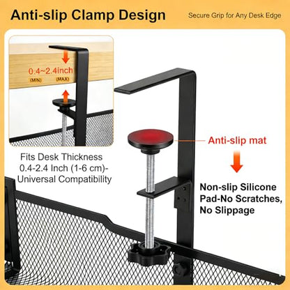 No Drill Under Desk Cable Management Tray, Extended-Length Metal Mesh Wire Organizer with Heavy Duty Clamp Mount for Home Office Standing Desk - Damage Free Cord Organization Solution