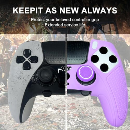 Purple Anti-Slip Controller Skin,Studded Edition Protective Silicone Cover Skin Grips Compatible with PS5 Edge Controller and 6 PCS Thumb Grips Caps. - color: Purple