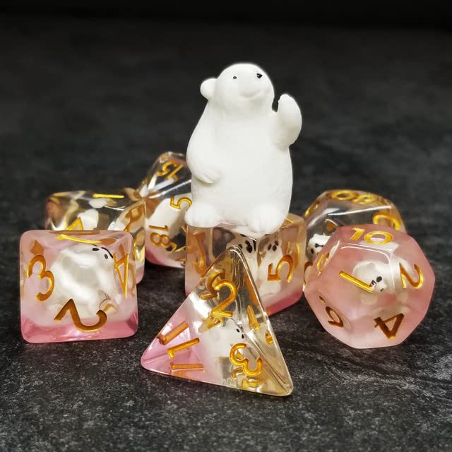 Sage's Portal Familiars Dice and Toy Set Combo Resin DND Dice Set Polyhedral Dice Set for Dungeons and Dragons RPG Pathfinder Tabletop TTRPG (Polar Bear + Figurine) - color: Polar Bear, style: Dice Set +Mini Figure