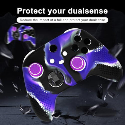 Anti-Slip Purple Black Controller Skin,Studded Edition Protective Silicone Cover Skin Grips Compatible with Xbox Series X/S Controller and 6 PCS Thumb Grips Caps. - color: Purple Black