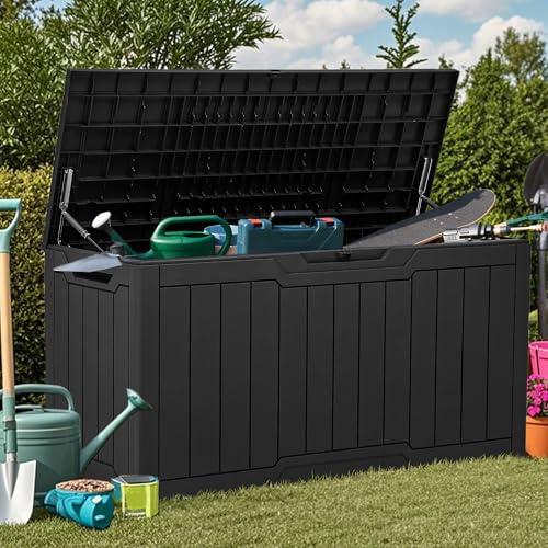 YITAHOME 80 Gallon Resin Deck Box | Weather Resistant Outdoor Storage Box, Lockable Indoor Outdoor Storage for Supplies and Essentials, Black - color: Black, size: 80 Gallon, style: Deck Box