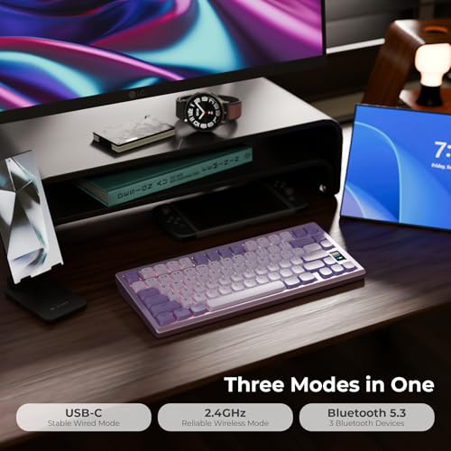 OOCTPK Mechanical Keyboard, Chilkey ND75 LP Wireless Gaming Keyboard with LCD Screen, Bluetooth 5.3/2.4G/USB-C, Hot Swappable Per-Key RGB Custom, Thin Front, Wrist Rest, Full-Aluminum, PC/Mac Support - color: Purple