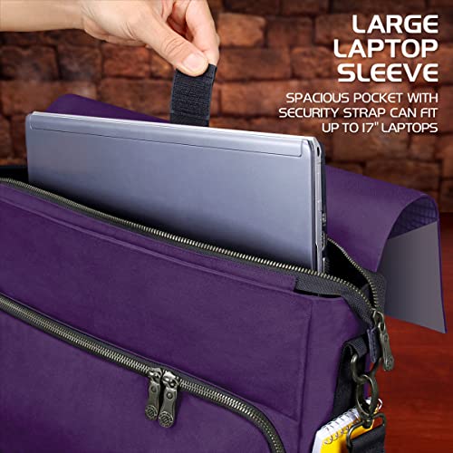 ENHANCE Collector's Edition RPG Player's Essentials DnD Bag - Dragon Hide Exterior Messenger Bag Fits 2-4 Books, Binders, Dice & Accessories, with 17 inch Laptop Slot, Battlemap Straps (Dragon Purple) - color: Dragon Purple