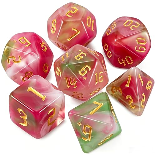 QMAY DND Dice Set -D&D Polyhedral Dice (7 Pcs) for Dungeons and Dragons (Pink Light Green) - color: Pink Light Green