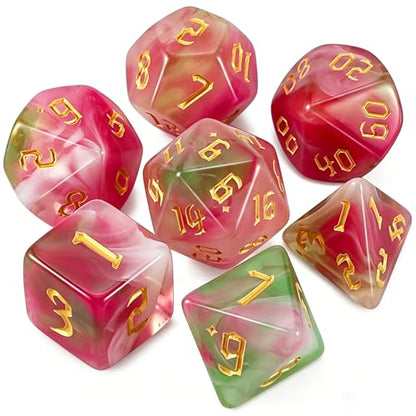 QMAY DND Dice Set -D&D Polyhedral Dice (7 Pcs) for Dungeons and Dragons (Pink Light Green) - color: Pink Light Green