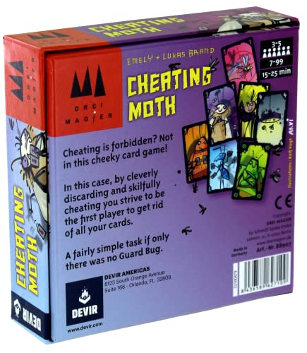 Devir - Cheating Moth Card Game – Funny Party Game of Bluffing, Cheating & Fast Reactions, Family Card Game, Ages 7+, 3–5 Players, 30 Playtime - color: Cheating Moth