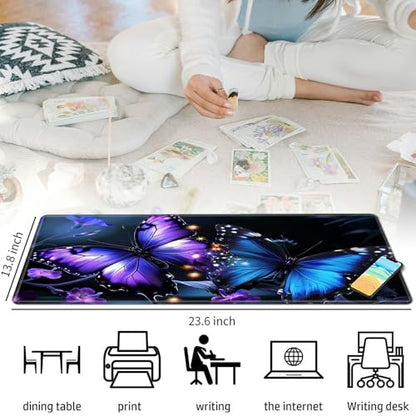 Purple and Blue Butterflies for MTG & TCG Playmat Mouse Pad,BFDHGQZC 24" x 14" Game Mat for MTG/RPG/CCG Trading Card Game Playmats Table Mat Perfect for Card Games Video Games Computer Office - color: Purple and Blue Butterflies