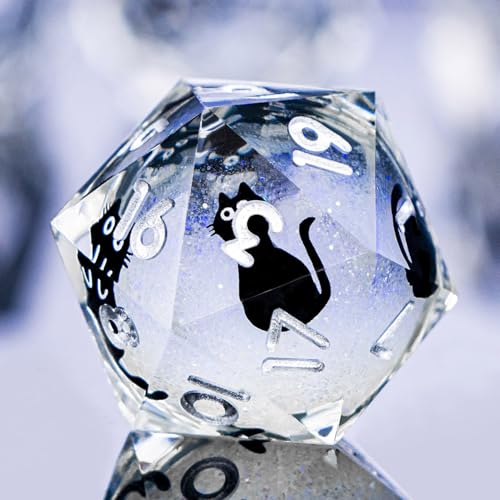 DND Cat Dice Set Silvery White Sharp Edge Dice with Box, RPG D and D Dice Dungeons Dragons Role Playing Game Polyhedral Resin Dice Set D20 D12 D10 D8 D6 D4 - color: Silver White