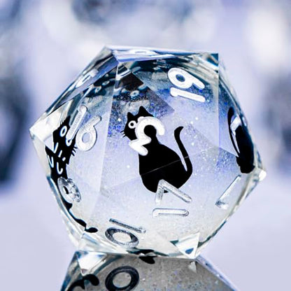 DND Cat Dice Set Silvery White Sharp Edge Dice with Box, RPG D and D Dice Dungeons Dragons Role Playing Game Polyhedral Resin Dice Set D20 D12 D10 D8 D6 D4 - color: Silver White
