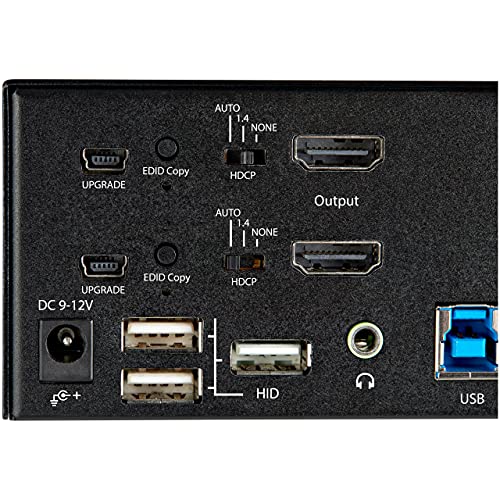 StarTech 2-Port Dual HDMI KVM, 4K 60Hz UHD HDR, USB 3.0 Hub, TAA | Fast switching, USB 3.0 5Gbps hub, 4x USB 2.0 HID ports, Hotkey, Two computers two monitors, Analog & 7.1 digital audio