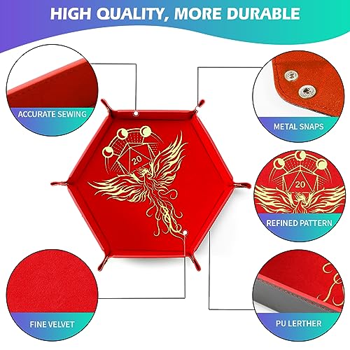 2 Pcs Portable Folding Dice Rolling Tray Set for RPG DND Table Games - PU Leather and Velvet Holder Storage Box - Dragon and Phoenix - color: Dragon and Phoenix
