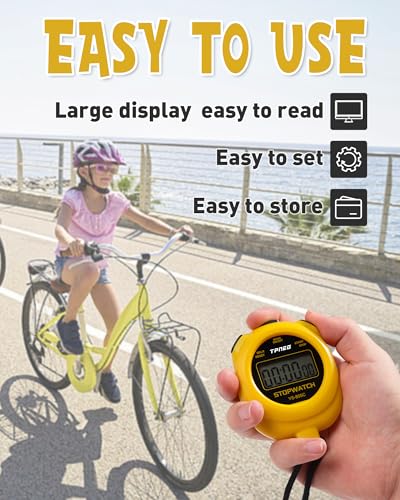 TPNEG Simple Stopwatch Timer - Easy to Use, Set Up, Read, and Carry - Large Display - On/Off, AAA Battery - Ideal for Coaches, Track and Field, Soccer Referees, Sports, Classroom - color: Yellow