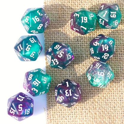 10PCs D20 Polyhedral Dice Set 22mm for DND RPG MTG Dungeons and Dragons Dice (Purple+Green) - color: Purple+green