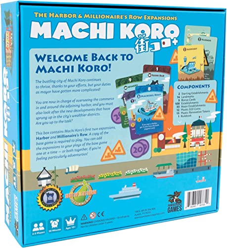 Pandasaurus Games Machi Koro THE EXPANSIONS - Harbor and Millionaire's Row Expansion Sets,Fast-Paced Dice Rolling Board Game for Kids and Adults,Ages 8+,2-5 Players,30-45 Min Playtime - style: Expansion