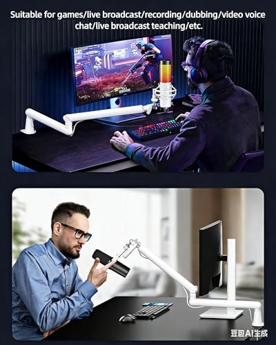 Microphone Arm,Desk Adjustable Mic Boom Arm Stand 360° Rotation,White | With Heightening Arm, without Microphone,Suitable For Blue Yeti,Snowball iCE, HyperX QuadCast,SoloCast,Elgato Wave - color: White