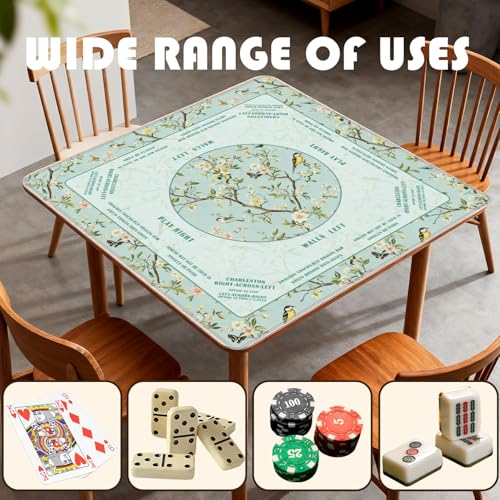 Turquoise Floral Bird Chinoiserie Mahjong Mat 31.5 x 31.5 in,Traditional Chinese Flower Non-Slip Noise Reduction Gaming Mat for Table American Mahjong Poker Board Games Card Games Dominoes - color: Emerald Chinese Style Flower & Bird Mahjong Mat